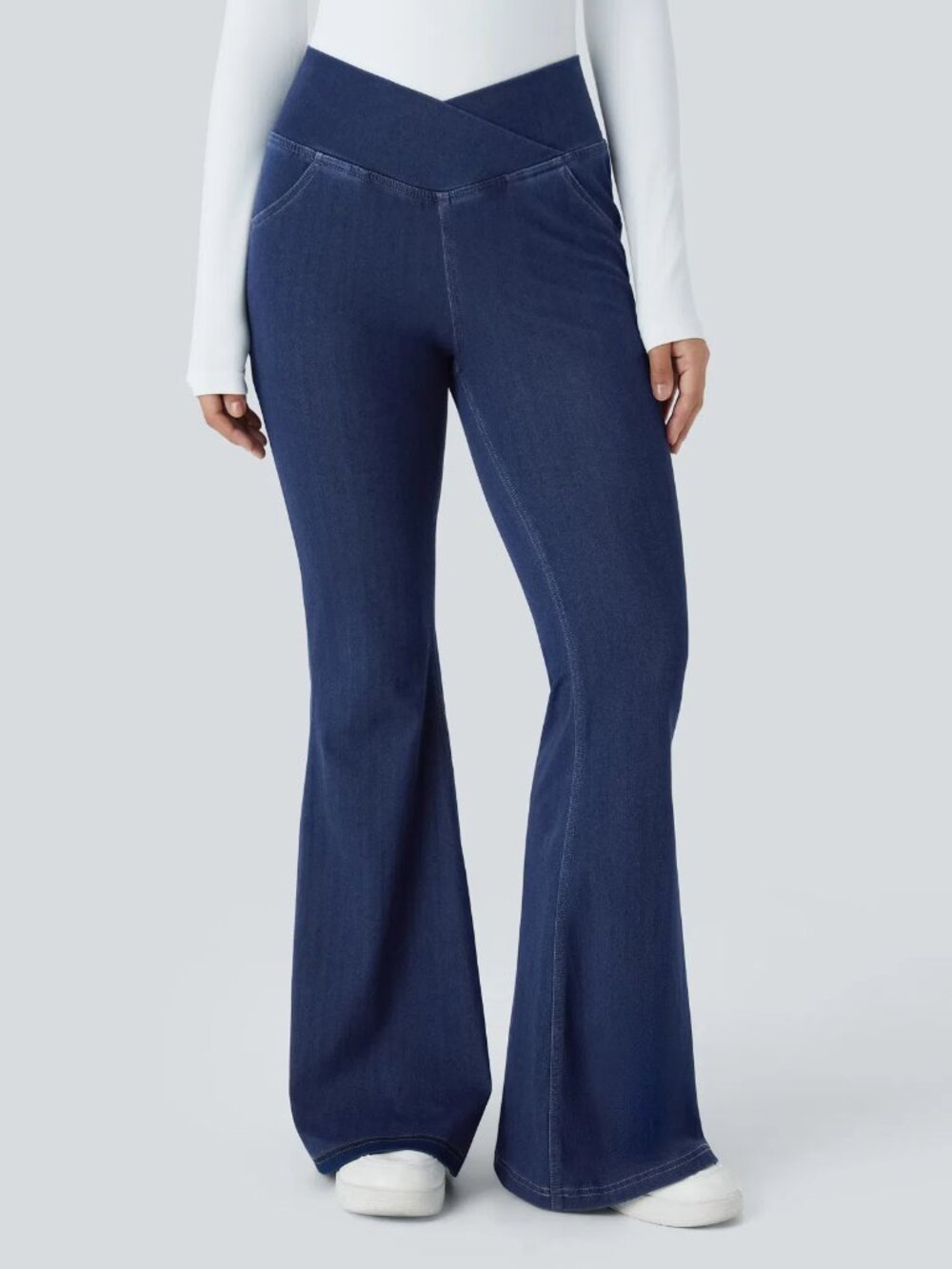 HALARA Petite Small Flex High Waisted Crossover Pocket InstantCool Flare Jeans